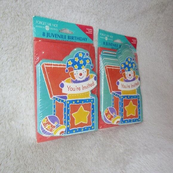 Kids Birthday Party Invitations Jack in the Box Forget Me Not Children NOS VTG - Picture 4 of 4